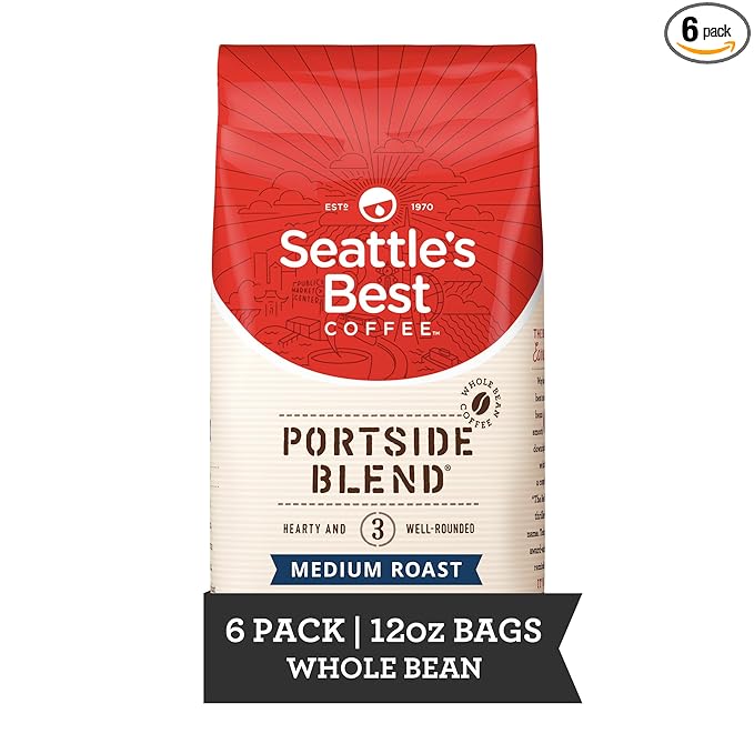 Seattle's Best Coffee Portside Blend Medium Roast Whole Bean Coffee | 12 Ounce Bags (Pack of 6)