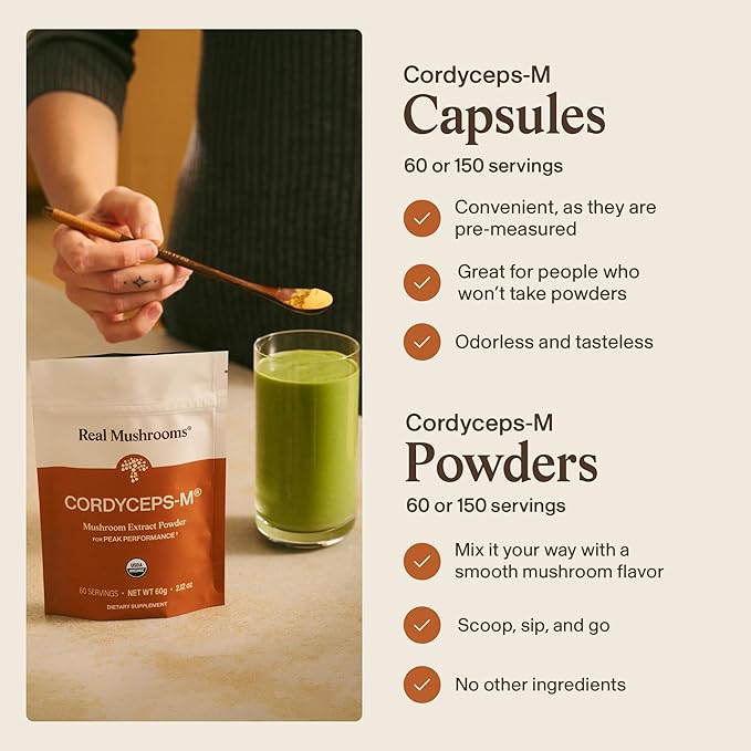 Real Mushroom Cordyceps Mushroom Powder - Cordyceps Mushroom Energy and Performance - Organic Cordyceps Powder with Beta-Glucans Vegan Supplement Non-GMO 150 Servings