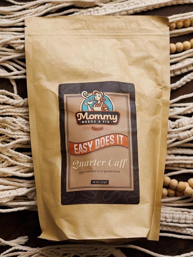 Mommy Needs A Fix Quarter Caff Whole Bean Coffee | 100% All Natural Arabica Beans | Medium Roast | Chemical Free Swiss Water Process | Pregnancy &amp Breastfeeding Friendly | Roasted in the USA | 1 l