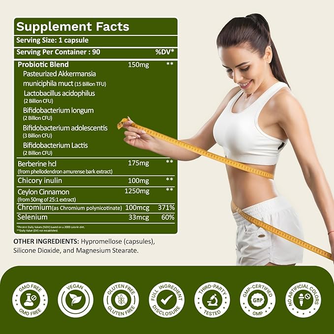 XpandAge Akkermansia Muciniphila with Multi-Strain ProbioticBerberine HCLCinnamonInulin Fiberfor Gut HealthEnergy (G*.L*.P*-1)Cellular Healthand Immunity|90 Veg Capsules for a 3-Month Supply
