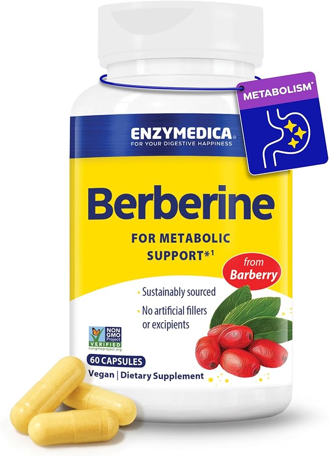 Enzymedica Berberine Supplement HCl 510mg Berberine for Overall Health and Wellness Vegan 60 Capsules