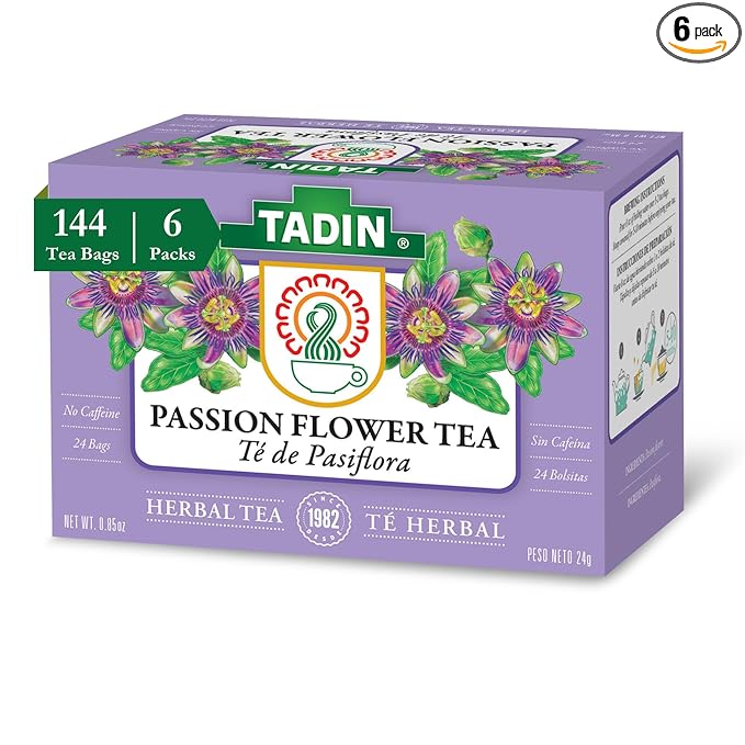 Tadin Passion Flower Herbal Tea Caffeine Free 24 Tea Bags Per Box Pack of 6 Boxes Total