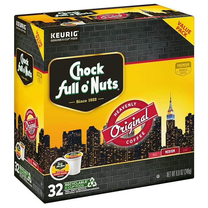Chock Full o'Nuts Original Coffee Compatible with Keurig K-Cup Pods 32 CT (Pack of 2)