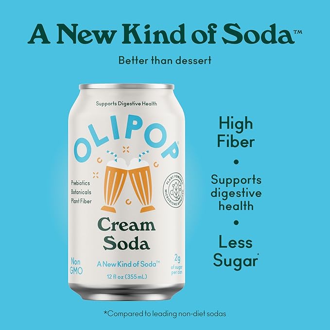 OLIPOP Prebiotic Soda Pop 3 Flavor Variety Pack Prebiotics Fiber and Botanicals Gluten GMO 12oz (12-Cans)