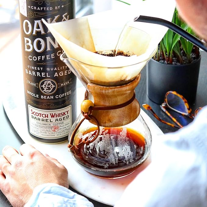 Scotch Whisky Barrel Aged Coffee Colombia Single Origin Washed Whole Coffee Bean Medium Roast w/Flavor Notes of Milk Chocolate Raspberry Honey Silky Scotch by Oak &amp Bond Coffee Co. – 10oz.