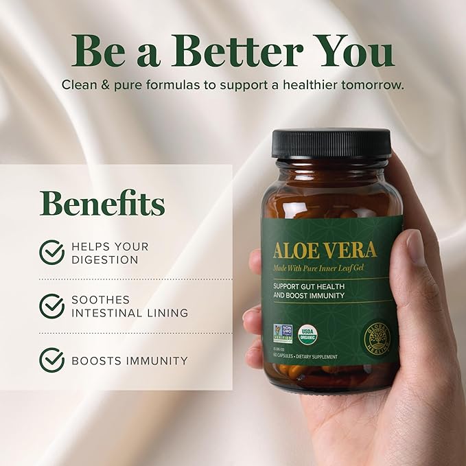 Global Healing Aloe Vera Bio-Active Organic Leaf Supplement - 200x Concentrate Formula with Highest Concentration of Acemannan - Aloin-Free - Gut Health &amp Immune Support - 60 Capsules (Pack of 2)