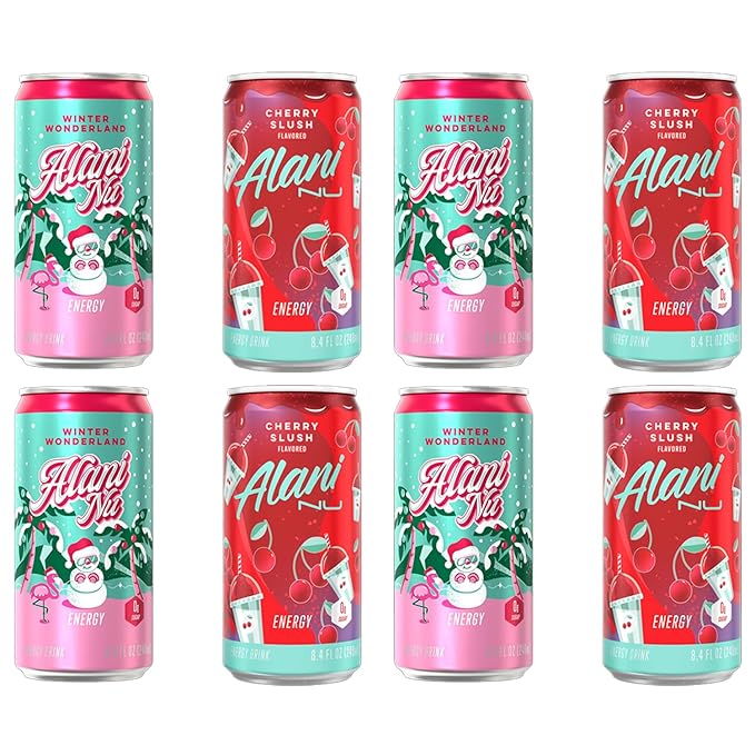 Alani Mini Merry Mix Energy Drink Variety Pack – Limited Edition Holiday Flavors Winter Wonderland &amp Cherry Slush – Sugar Free 8.4 fl oz Cans (8 Pack)