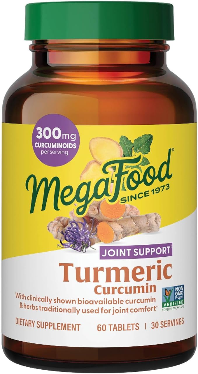 MegaFood Turmeric Curcumin Supplement - Joint Support Supplement Turmeric Curcumin with Black Pepper Boswellia Extract &amp Ginger Root Vegan Non-GMO 60 Tablets (30 Servings)