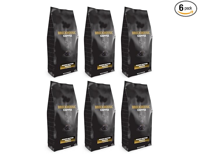 Brickhouse Peanut Butter Banana Flavored Ground Coffee – Sweet &amp Nutty 100% Arabica 6-Pack (12oz Bags)