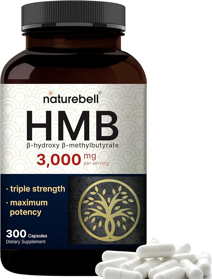NatureBell HMB 3000mg - 300 Capsules - Triple-Strength Supplement for Lean Muscle Mass Support - Aids Against Muscle Breakdown in Men &amp Women* - Non-GMO &amp Gluten-Free