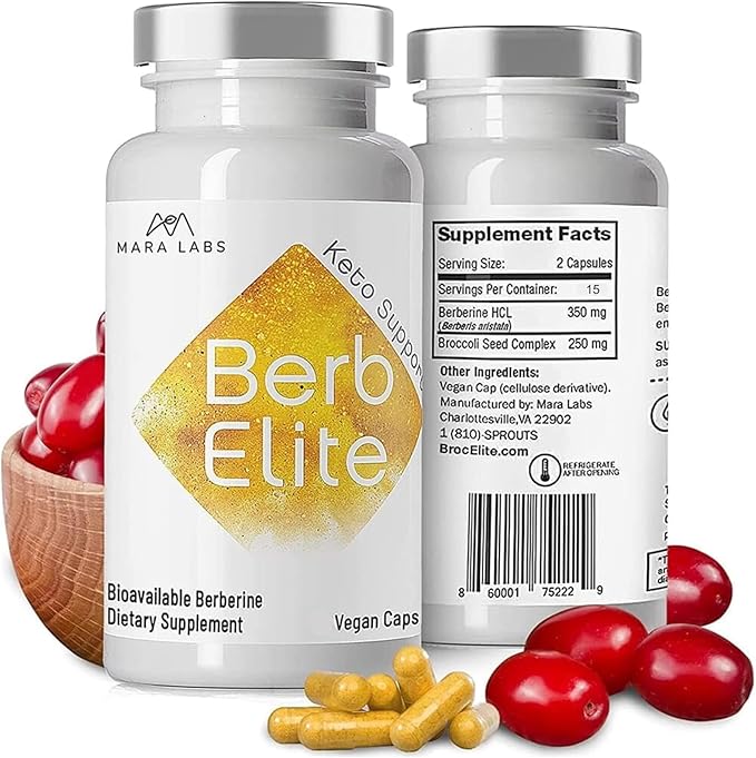 Mara Labs BerbElite | 350mg Berberine HCL &amp Broccoli Seed Complex for Increase Bioavailability | 30 Vegan Capsules