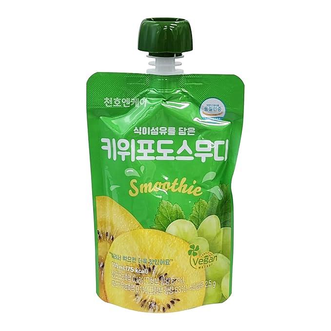 ChunhoNcare Korean Kiwi Grape Smoothie HACCP Certified Resealable Pouch (100ml x 10 Pouches)