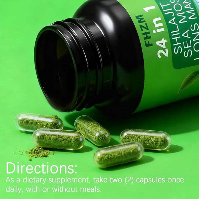 Soursop Capsules with 24-in-1 Herbal Blend - Includes Graviola Shilajit Sea Moss Lions Mane Turmeric Ashwagandha Ginger Manuka Honey - Vegan Non-GMO Dietary Supplement - 60 Capsules (01)