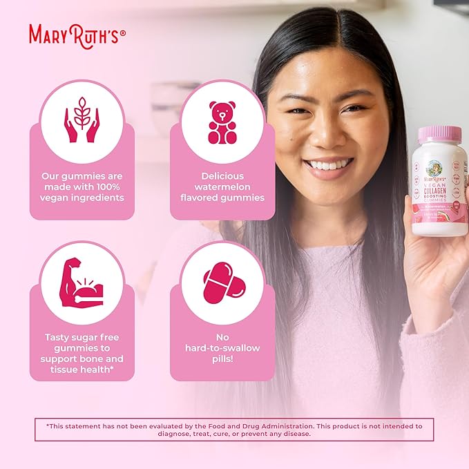 MaryRuth Organics Vegan Collagen for Women &amp Men Collagen Boosting Gummies Skin Care Lysine Vitamin C Vitamin A Amla Supplement for Hair &amp Skin Vegan Non-GMO Gluten Free 90 Servings