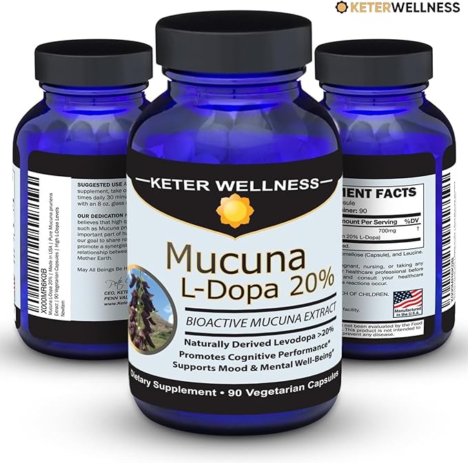 Mucuna Pruriens 20% L-Dopa – Standardized Velvet Bean Extract for Natural Dopamine Focus &amp Mood Support – Pure 8:1 Concentrated Herbal Supplement – Vegan Non-GMO 90 Capsules