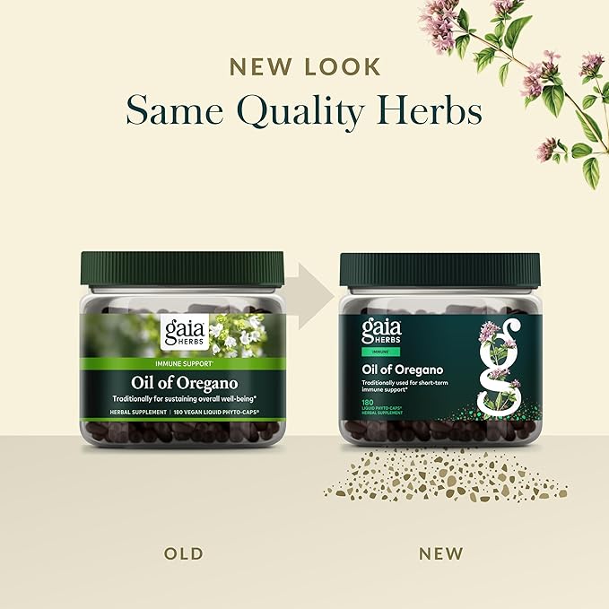 Gaia Herbs Oil of Oregano - Immune &amp Antioxidant Support Supplement - with Oregano Oil Carvacrol &amp Thymol* - 180 Vegan Liquid Phyto-Caps (180 Servings)