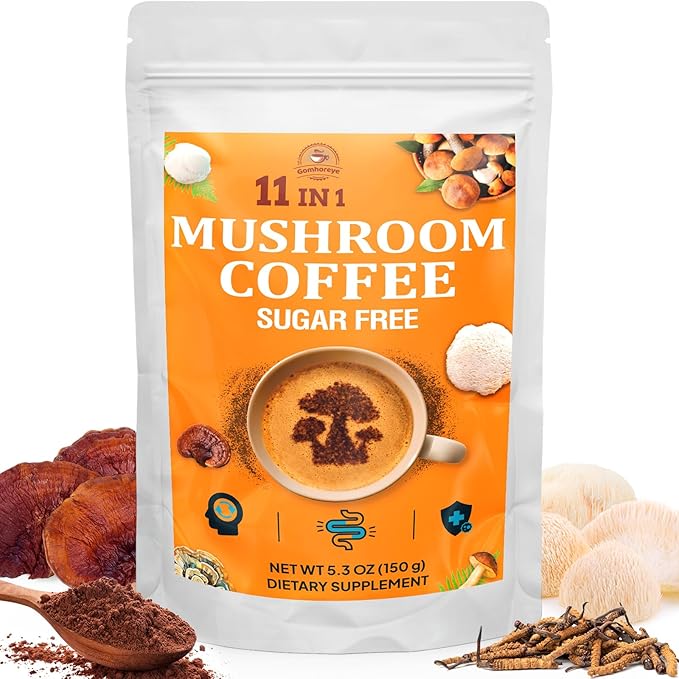 Mushroom Coffee - Mushroom Coffee Organic with 11 Superfood Mushrooms Includes Lion's Mane Reishi Chaga Cordyceps and Adaptogens Mushroom Supplement for Energy Focus Memory and Immunity - 5.3oz