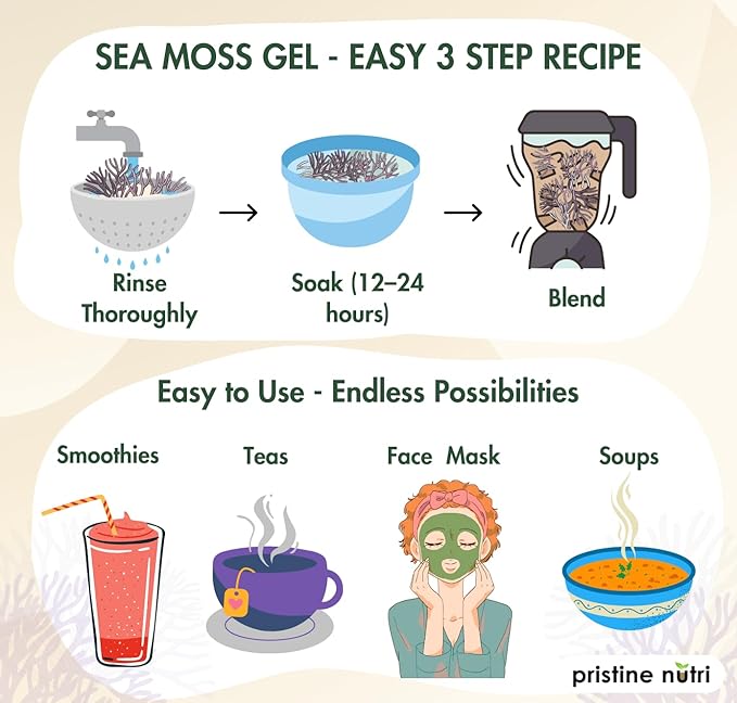 Sea Moss | Raw Wildcrafted Irish Seamoss from St. Lucia | Golden Sun-Dried | Makes 160+ oz of Sea Moss Gel | 100% Natural Vegan Non-GMO | True Mineral-Rich Superfood | 8 oz bulk package