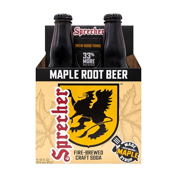 Sprecher Maple Root Beer Soda in 16 oz Glass Bottles (12 Pack) Fire-Brewed Gourmet Craft Soda Handcrafted with Real Maple Flavor and Real Honey