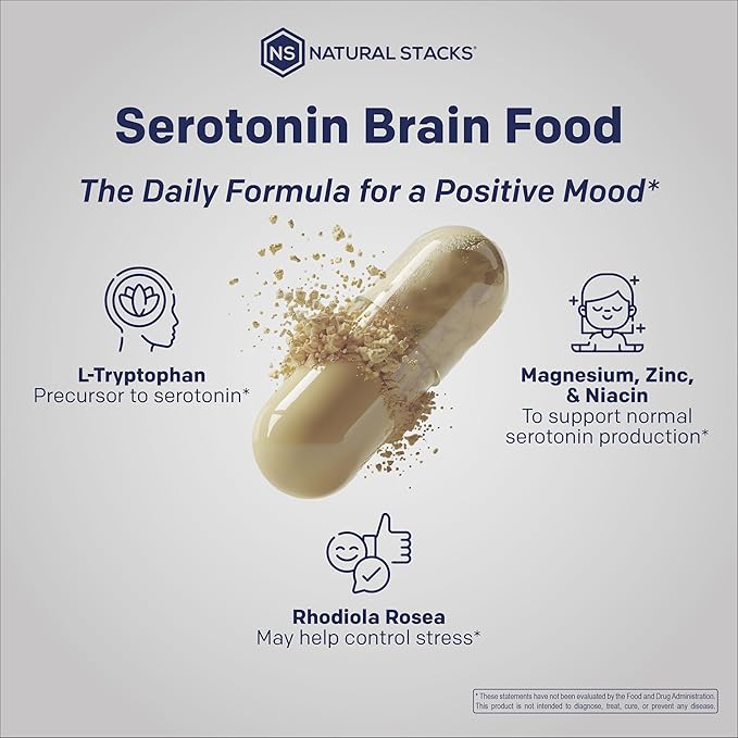 NATURAL STACKS Serotonin &amp GABA Brain Food Bundle - Supports a Positive Mood &amp Calmness* - 120 Total Capsules