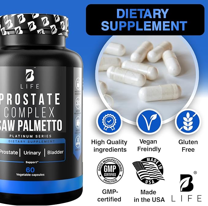 Prostate Health Supplements for Men with Saw Palmetto for Men &amp Pumpkin Seed Oil Capsules - Stinging Nettle Root| 60 Capsules – 30-Day Supply