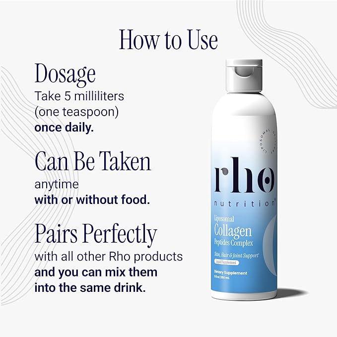 Rho Nutrition Liposomal Collagen Peptides - High-Absorption Liquid Collagen Supplement - Supports Skin Elasticity Joint Health and Overall Vitality for Healthy Aging 5 fl oz