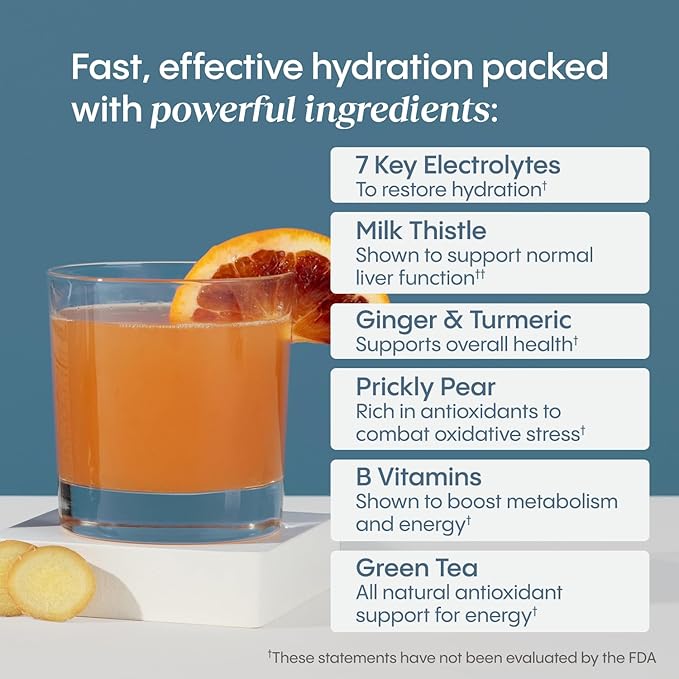 Hydralyte Liver Support + Electrolyte Mix with Milk Thistle Turmeric Ginger Prickly Pear Green Tea Extract Formulated for Rapid Rehydration (Variety Flavor 30 Packets)