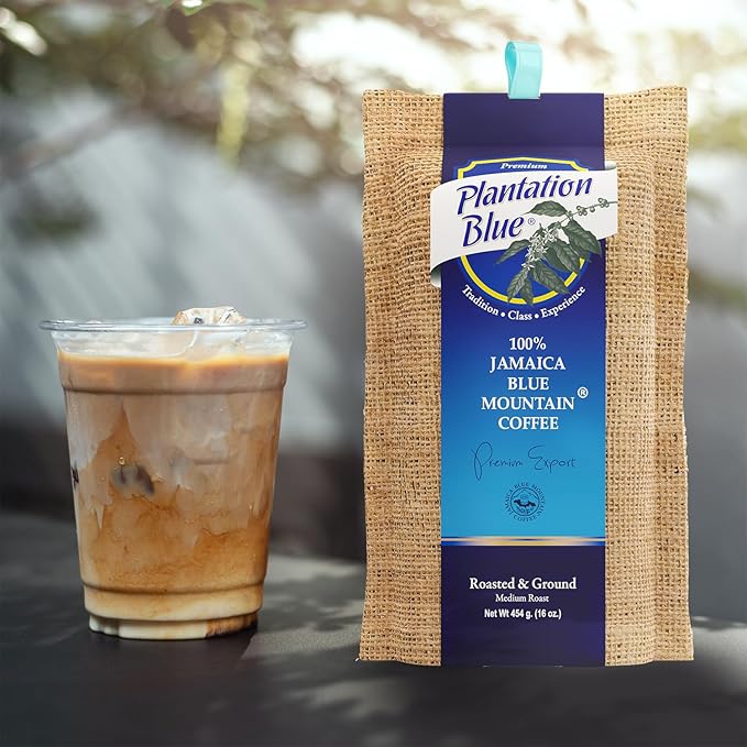 Plantation Blue 1lb Ground + 8oz Whole Beans Medium Roast Jamaica Blue Mountain Coffee Bundle