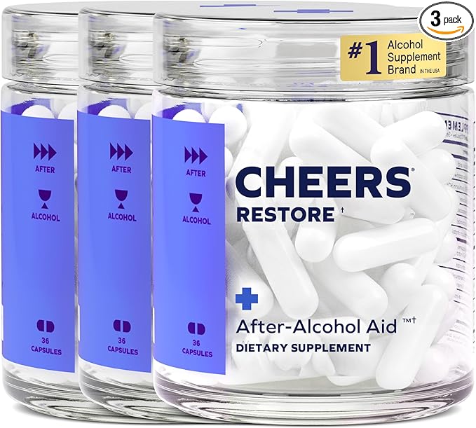Cheers Restore | Supplement with DHM + L-Cysteine | Feel Better After Drinking &amp Support Your Liver | 36 Doses | Dihydromyricetin Cysteine Milk Thistle Prickly Pear B-Vitamins Ginger
