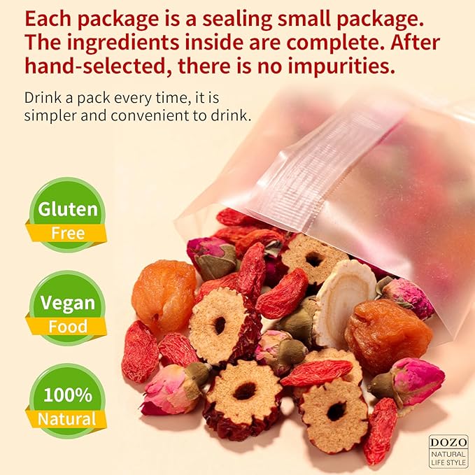 DOZO Ginseng Longan Red Jujube Tea Bag (20 Pack) Longan Goji Red Jujube Tea Women Replenish Qi Combination Herbal Tea 10.58oz/300g 人参桂圆红枣茶