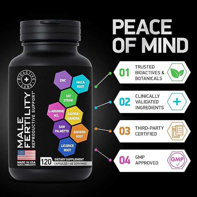 Fertility Supplements for Men - Zinc Maca Ashwagandha L-Arginine - Male Vitality Conception for Him - Count and Motility Pregnancy Aid - Vitamins and Male Fertility Support Supplement - 120 Pills