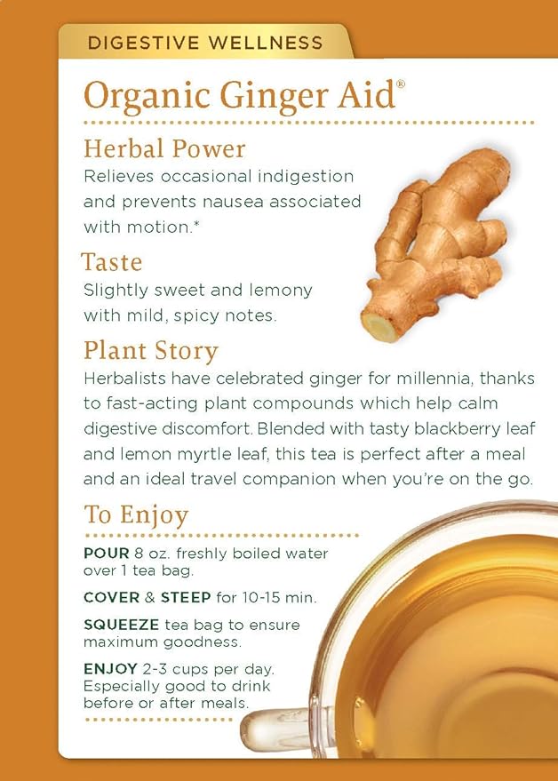 Traditional Medicinals Organic Ginger Aid Herbal Tea Promotes Healthy Digestion (Pack of 3) - 48 Tea Bags Total