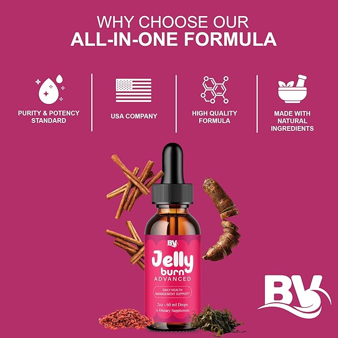 BLUE VIBE Jelly Burn Advanced Drops Jelly Burn Premium Liquid Drop Supplement Maximum Strength Overall Health &amp Wellness Support JellyBurn Daily Health Support Supplement (3 Pack - 6oz / 180ml)