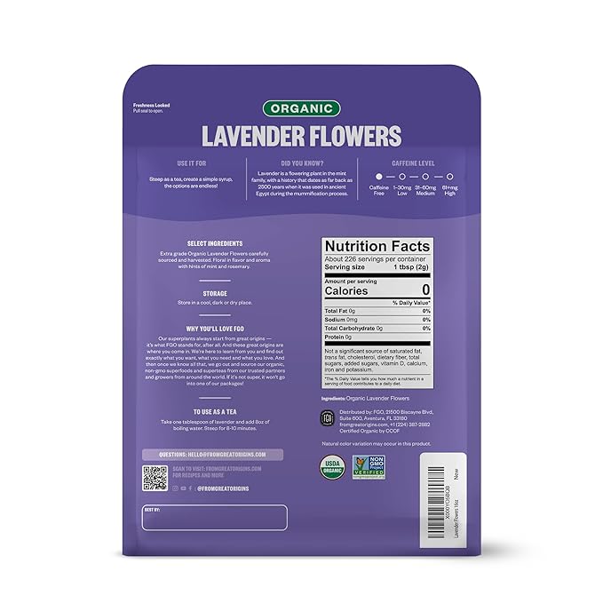 FGO Organic Dried Lavender Flowers Extra Grade Dried Buds Imported From France for Culinary or Sachet Bags 16oz Bulk Packaging May Vary (Pack of 1)
