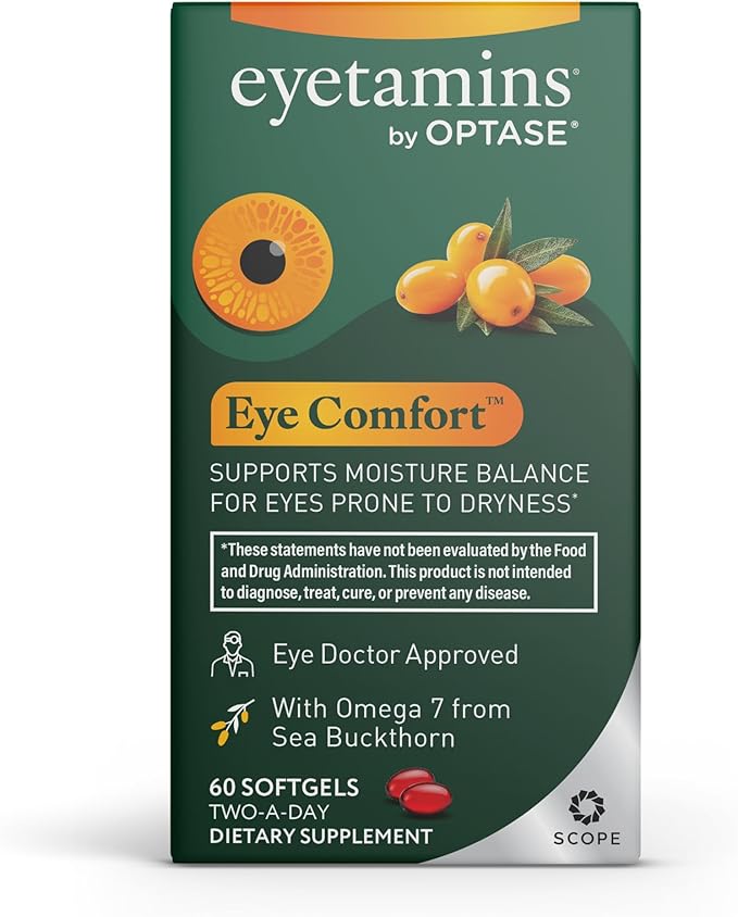 eyetamins Dry Eye Comfort - 60 Softgels - Ophthalmologist - Formulated Natural - Himalayan Sea Buckthorn Oil - Vegan and Non-GMO Formula