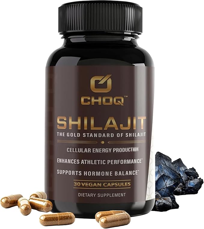 CHOQ® Shilajit - Over 50% Fulvic Acid 500 mg Vegan Capsules Energy Brain Focus Collagen Hormones Mitochondrial Function Urolithin A Lab-Tested