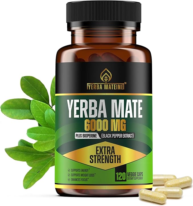 Extra Strength Yerba Mate High Potency 60mg Caffeine Per Capsule Extract Pills Supplements for Clean Natural Energy Improved Focus Concentration Nootropics Made in USA - 120 Caps