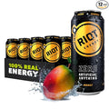 RIOT Clean Energy Drink Mango Zero Artificial Anything No Sucralose Made with Real Fruit No Sugar Added Natural Healthy Energy Stamina &amp Focus 16 Fl Oz (Pack of 12)