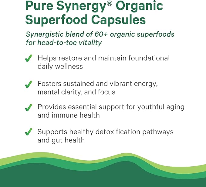 PURE SYNERGY Superfood Capsules | Organic Superfood &amp Greens Supplement | Whole Foods Like Super Greens Spirulina &amp Mushrooms | for Energy Healthy Aging &amp Immune Health (270 Capsules)
