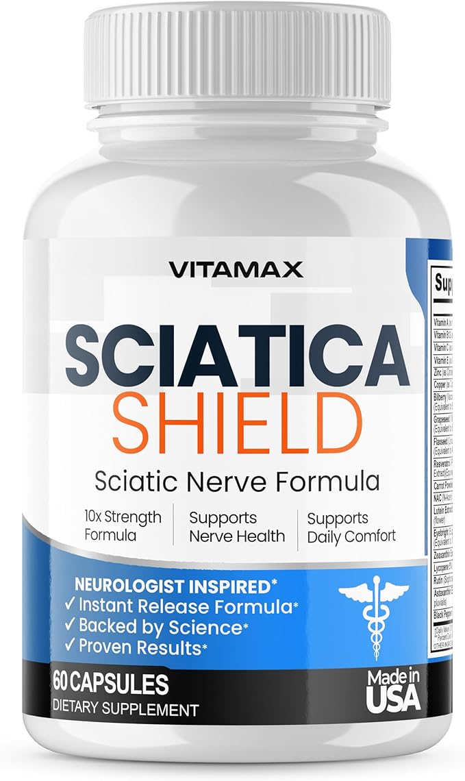 Sciatic Nerve Health Support Supplement – 10x Formula Alpha Lipoic Acid Folic Acid Turmeric Glucosamine MSM Vitamin B Complex - Made in USA – 60ct