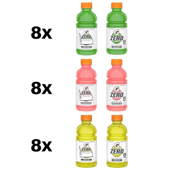Gatorade Zero Kids Variety Pack (Apple Watermelon Lemon Lime) 12 Fl Oz (Pack of 24)