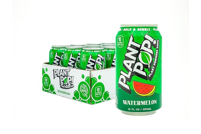 Plant Pop | Multifunctional Prebiotic Soda | Watermelon | 10 Calories | Natural flavors | Made with Organic Plant-Based Ingredients | Caffeine Free | 12oz (12 pk) cans