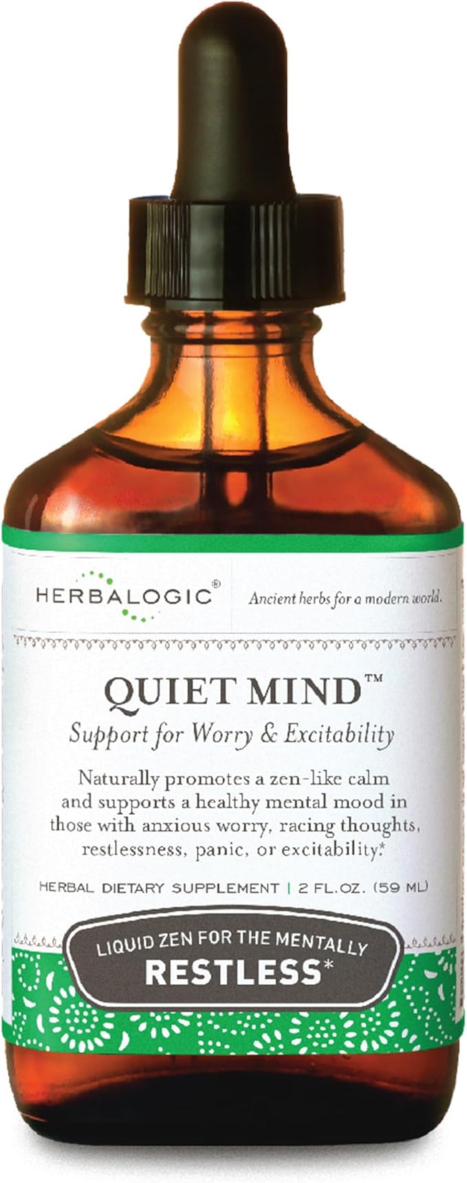 Herbalogic - Quiet Mind Liquid Herb Drops - Non-Sedating Promotes a Feeling of Zen-Like Calm - Eases Worry and Panicky Mood - Based on The Traditional Chinese Formula GUI Pi Tang - 2 Fl. Oz.