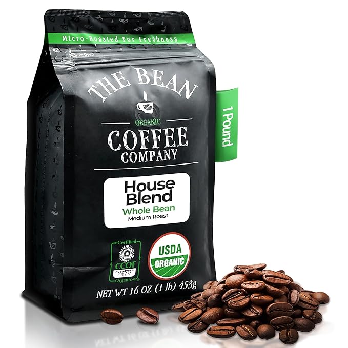 The Bean Organic Coffee Company House Blend Medium Roast Whole Bean Coffee 16-Ounce Bag