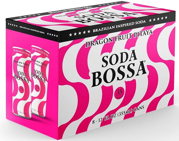 Soda Bossa Sparkling Healthy Soda Dragon Fruit Low-Calorie Gluten Free &amp Non-GMO Guilt-Free &amp Hydrating Sparkling Soda Drink - Natural Soda - Craft Soda 8-12 FL OZ Cans/Box (Pack of 1 Box)