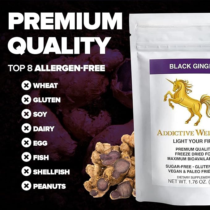 Addictive Wellness Thai Black Ginger for Men Thai Ginger Supplement to Support Energy Metabolism Endurance &amp Performance Freeze Dried Black Ginger Powder 50 Grams (1.76 Ounce) Vegan &amp Pal