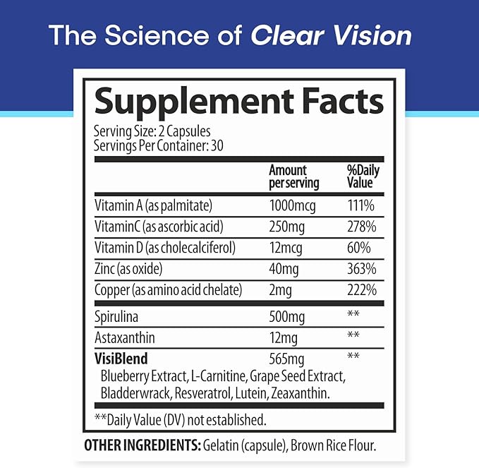 Eye Health Supplement – 14 Essential nutrients for Clear Vision Blue Light Protection and Long-Term Eye Health. Supports Clarity and Eye Wellness. 60 Capsules. (6 Pack)