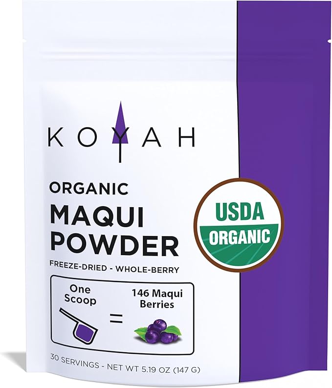 KOYAH - Organic Maqui Berry Powder 30 Servings (1 Scoop = 146 Berries or 1/8 Cup Fresh) Chile Grown Freeze-Dried Whole-Berry Powder