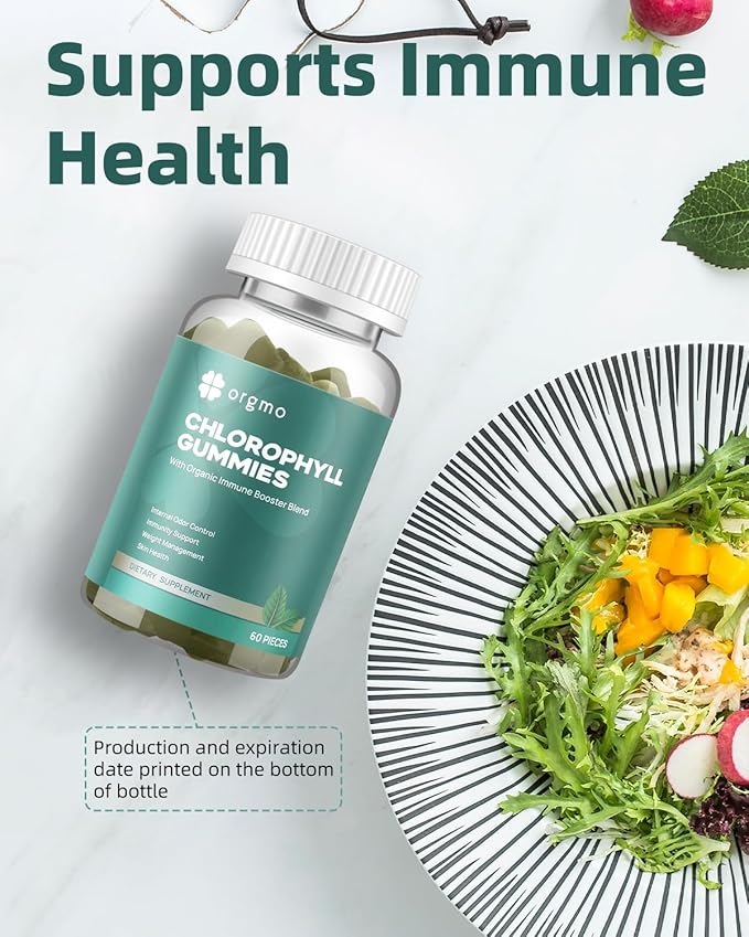 Chlorophyll Gummies for Body Odor Deodorant 2 Pack Sugar Free Vitamins D Gummy 1000IU ACV Spirulina Chlorella Herbal Supplement for Women Immune Support Vegan Non-GMO