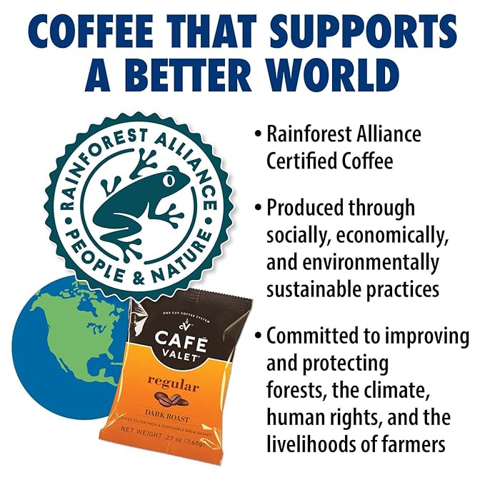 Café Valet Regular Dark Roast Single Serve Coffee Packets – 84 Count – For Use with Café Valet Single Serve Cofee Makers – Disposable Brew Basket &amp Cofee Pack
